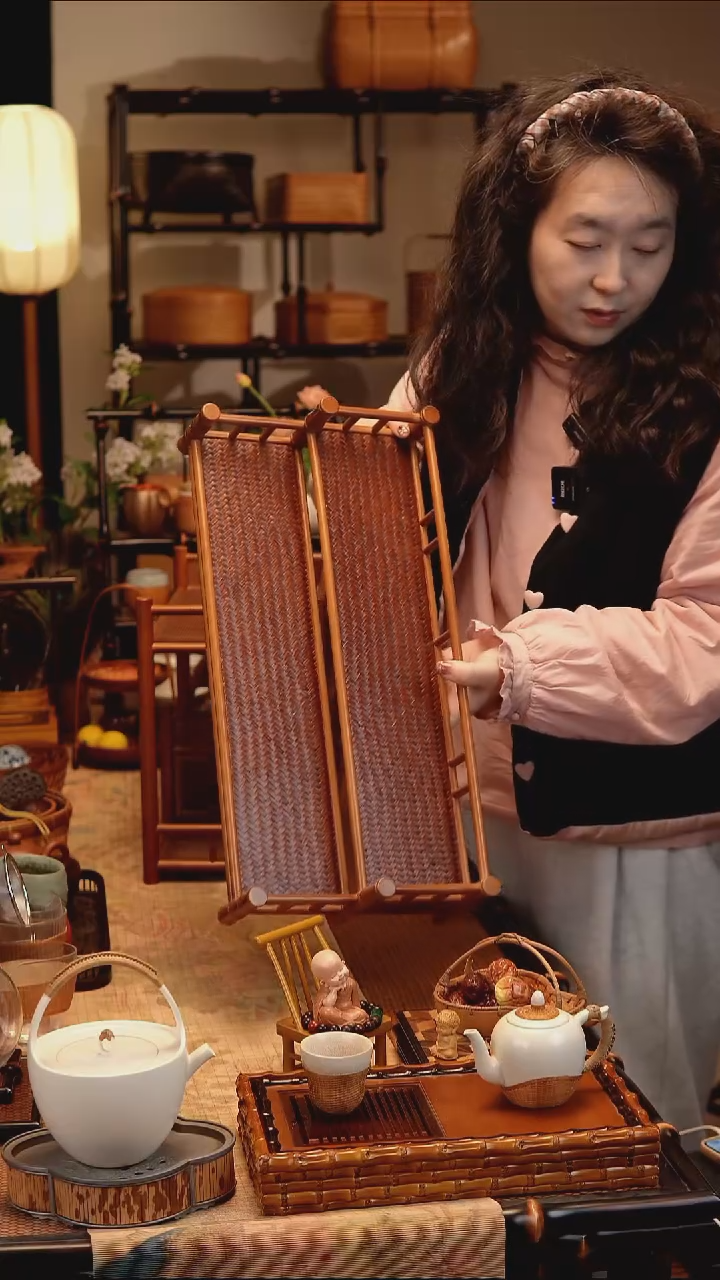 微瑕自慢 杯架（50 二层 ）竹编席+楠竹