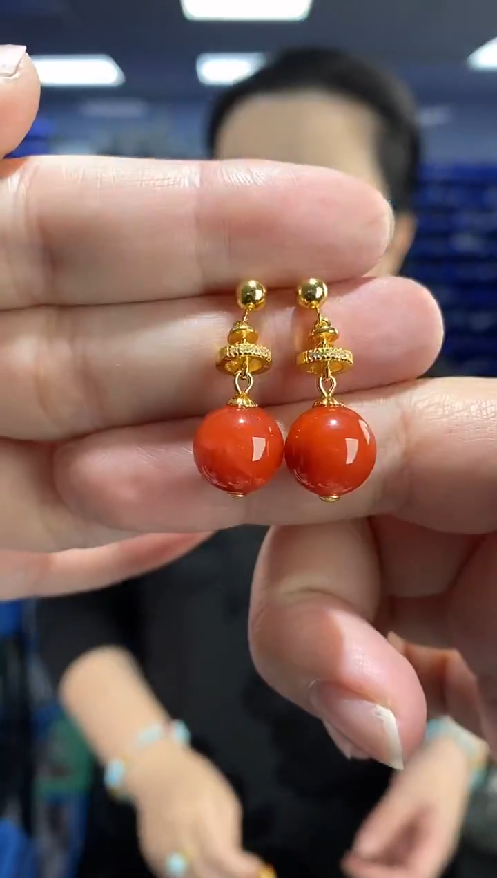 银S925镶嵌南红玛瑙耳饰K2648