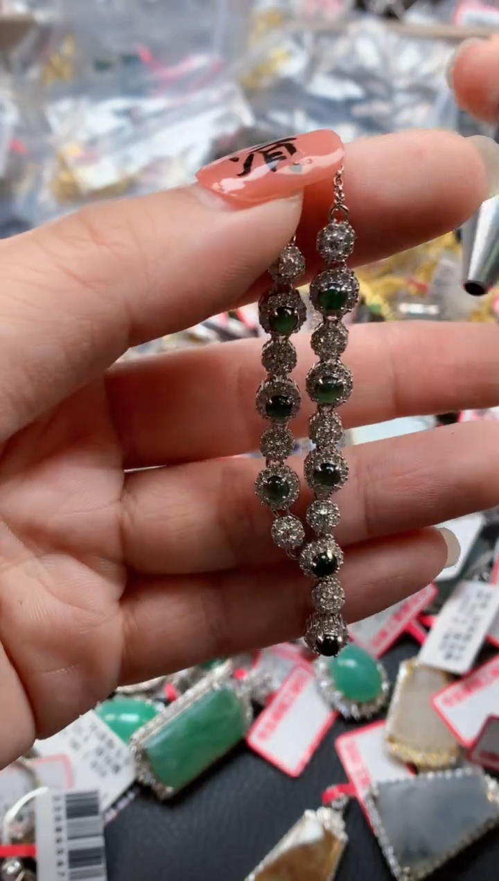 银S925镶嵌戒指翡翠天然A货缅甸翡翠