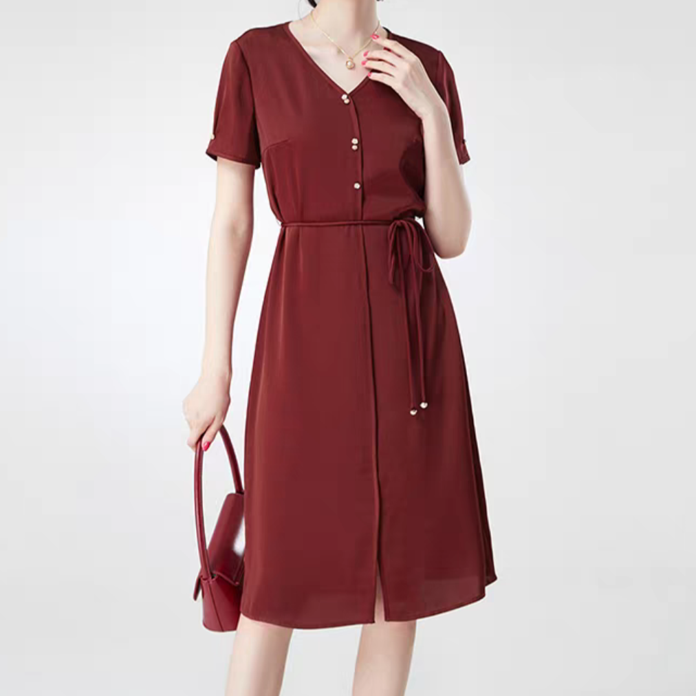 T1605(无腰带）新款2025夏季优雅连衣裙中长款时尚修身洋气A6