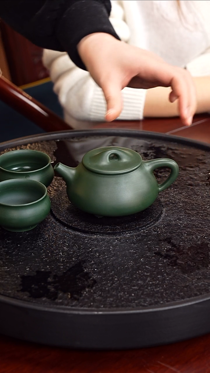 茶壶紫砂惠慧 石瓢49 老绿泥 200毫升 配两只杯