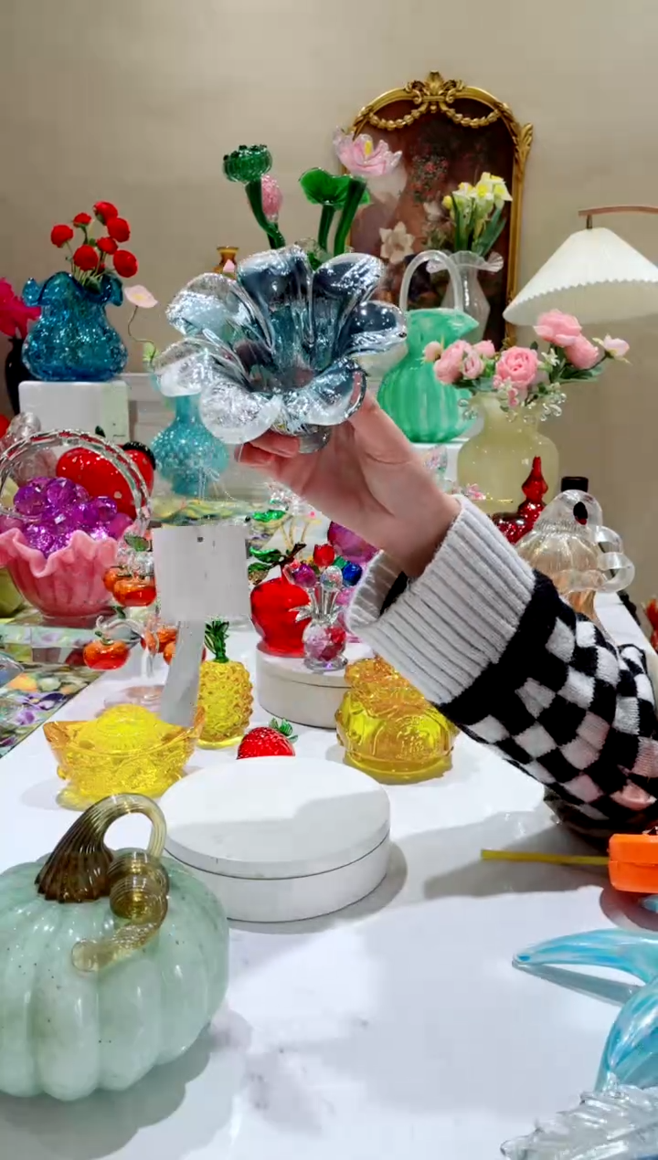 【闪购商品】琉璃手工艺品灰蓝色花花  微微瑕