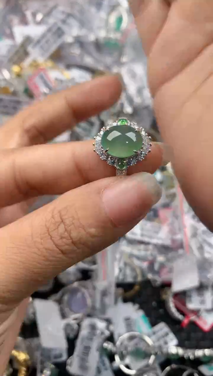 银S925镶嵌戒指翡翠111       3