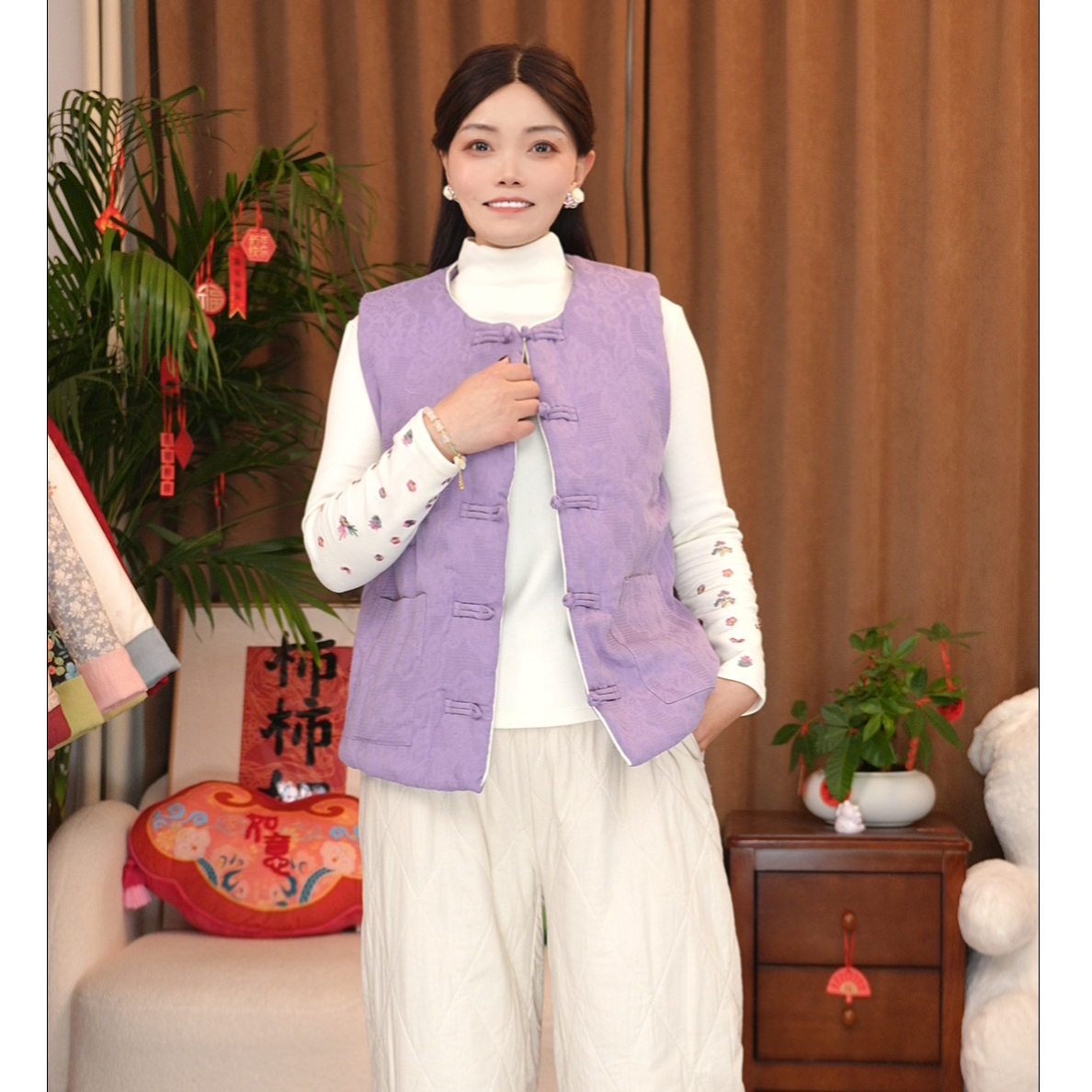 【100%纯棉花马甲】新疆长绒棉花马甲新款冬季女士坎肩保暖全棉马夹