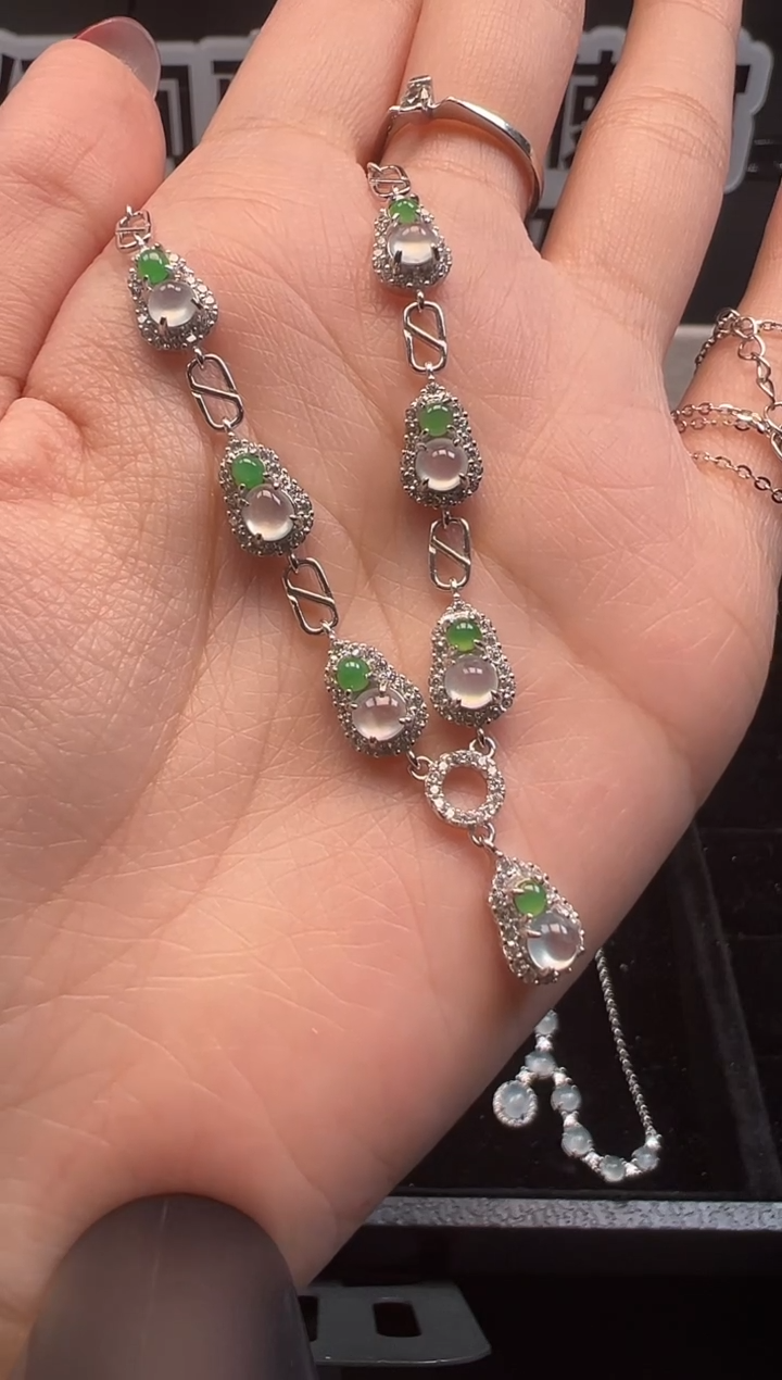银S925镶嵌手链翡翠 缅甸珠宝严选
