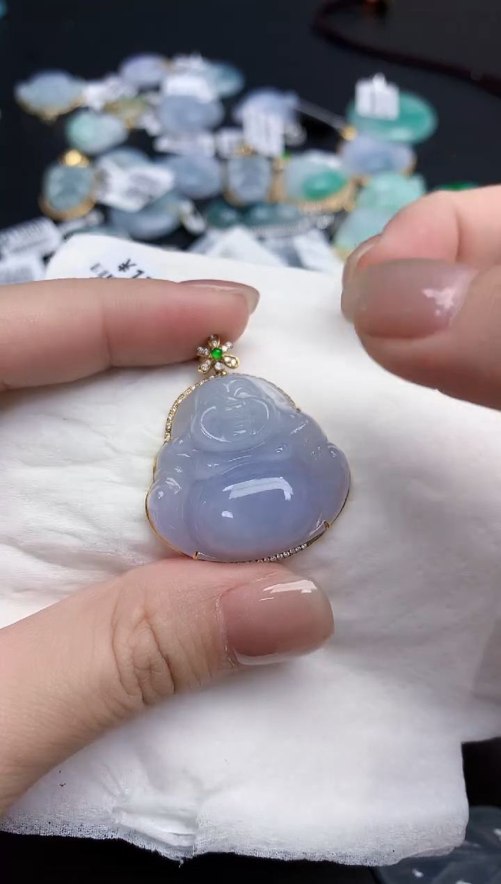 【闪购商品】翡翠颈饰18K金镶嵌天然缅甸翡翠A货