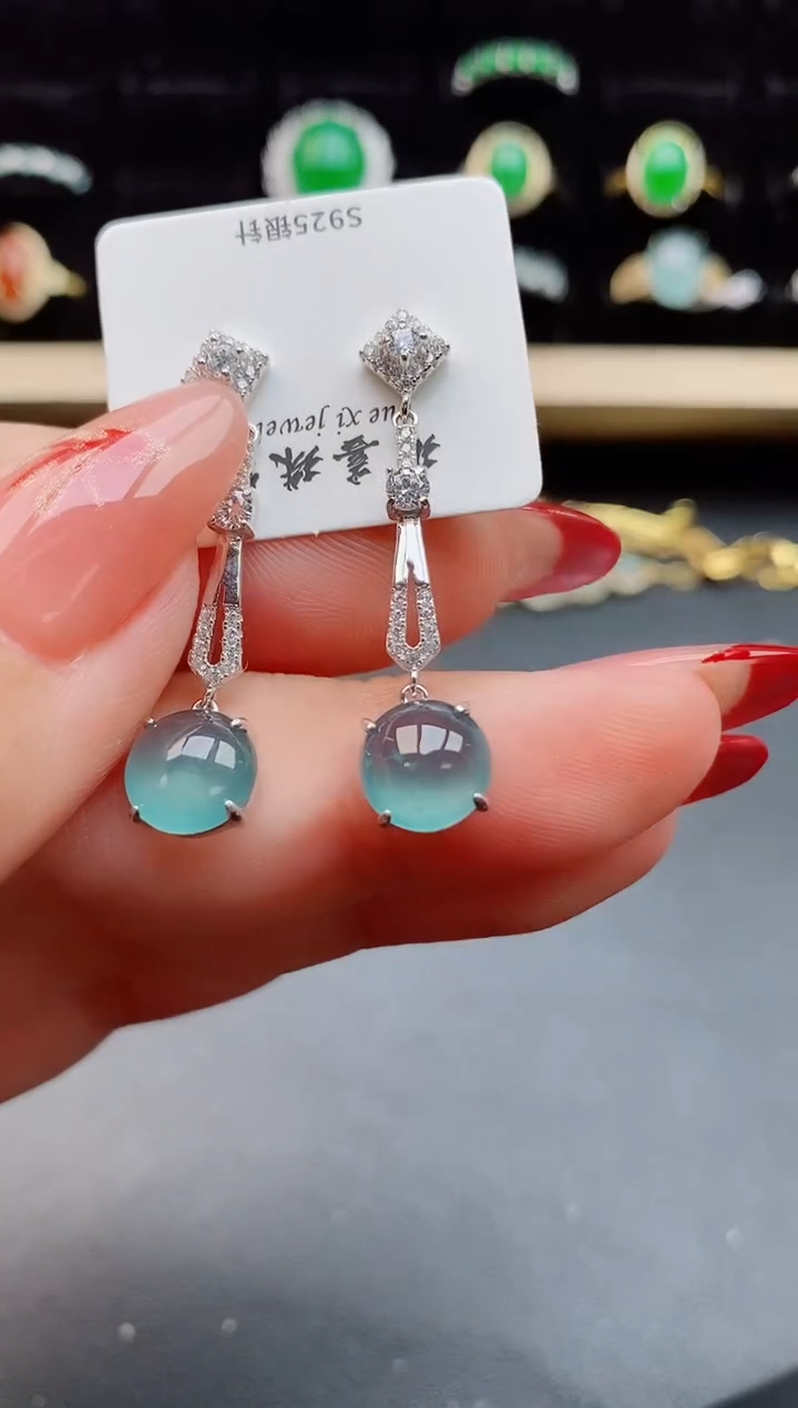 【闪购商品】翡翠耳饰银S925镶嵌1212