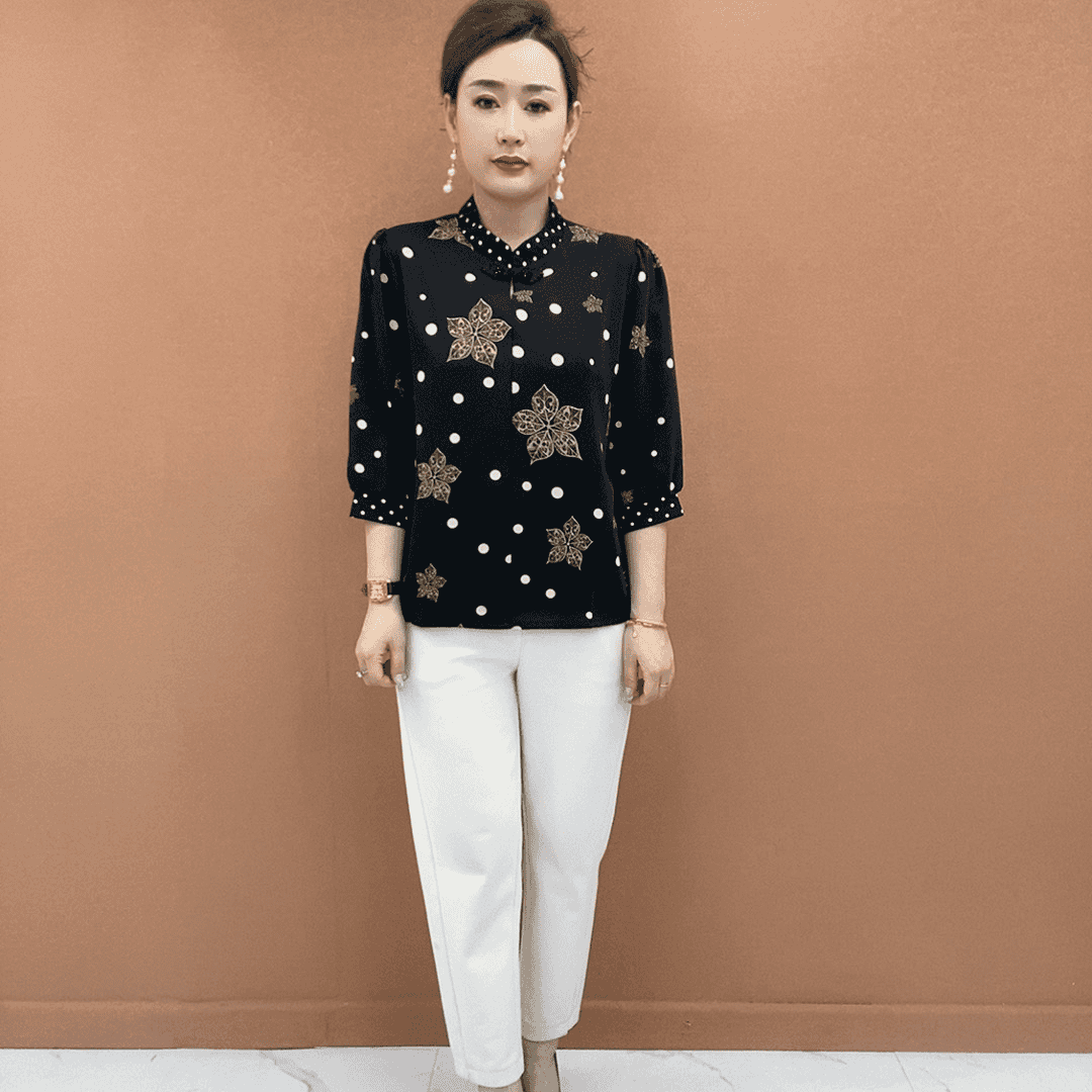 2025夏季新款复古风七分袖小衫妈妈优雅气质减龄T恤百搭显瘦上衣