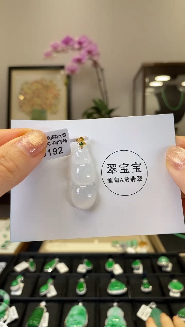 翡翠18K金镶嵌颈饰D3192 福豆 含运营费