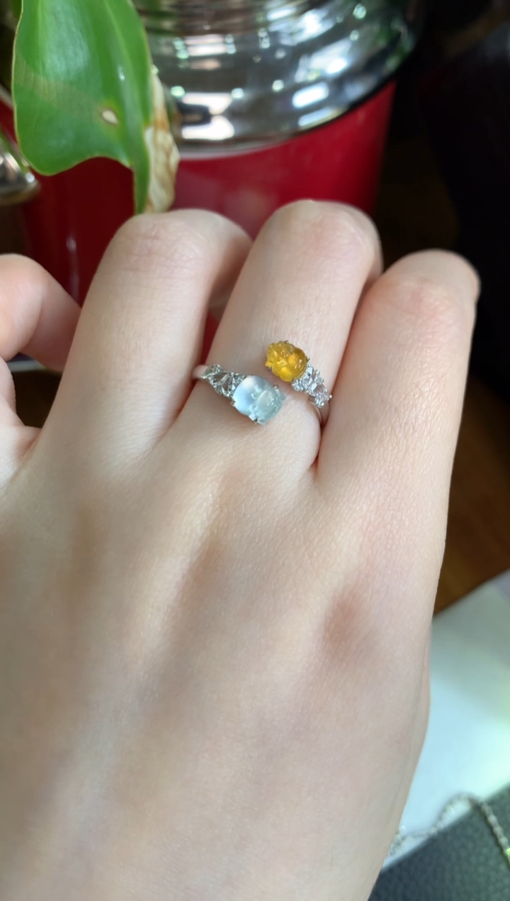 【闪购商品】翡翠戒指18K金镶嵌双拼金蟾戒指