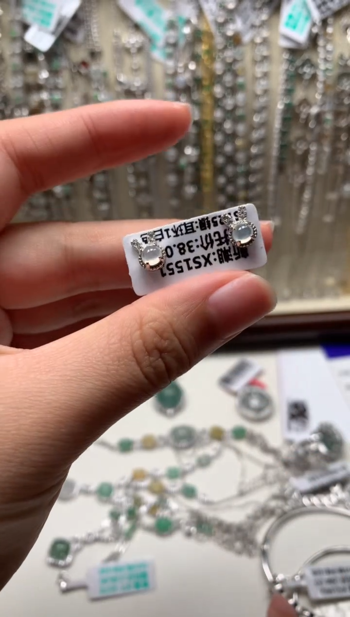 银S925镶嵌戒指翡翠耳饰7