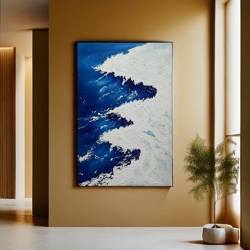 现代简约抽象客厅落地画玄关仿肌理装饰画简约立体感海浪沙滩挂画