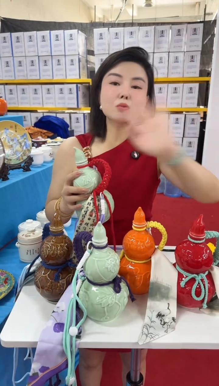 陶瓷盖子款复古中式红葫芦加背带