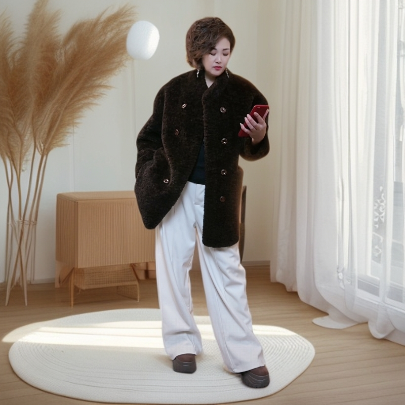 女直下摆立领冬季双排扣短外套女装秋冬休闲加厚风衣洋气时尚女士