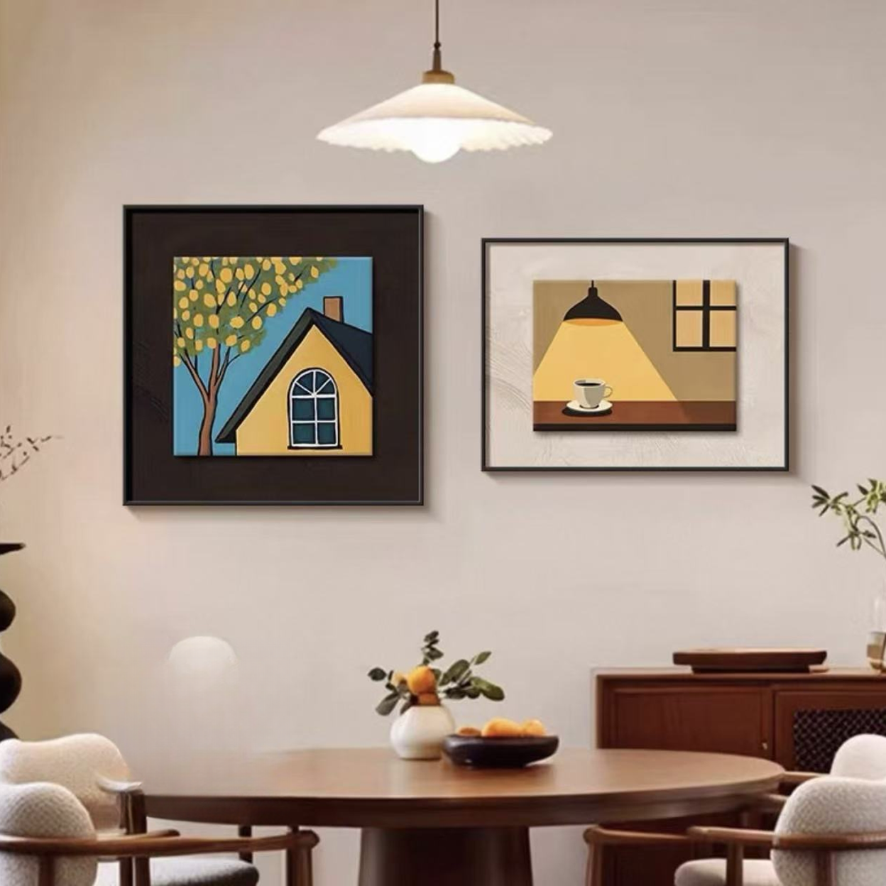 漫享时光两联适合客厅餐厅装饰画奶油风餐厅玄关会所客厅挂画