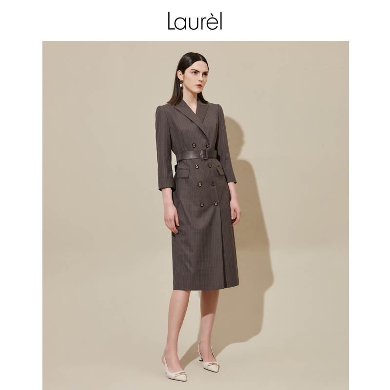 Laurel劳芮时尚条纹双排扣西装通勤连衣裙女LWD342Y05700