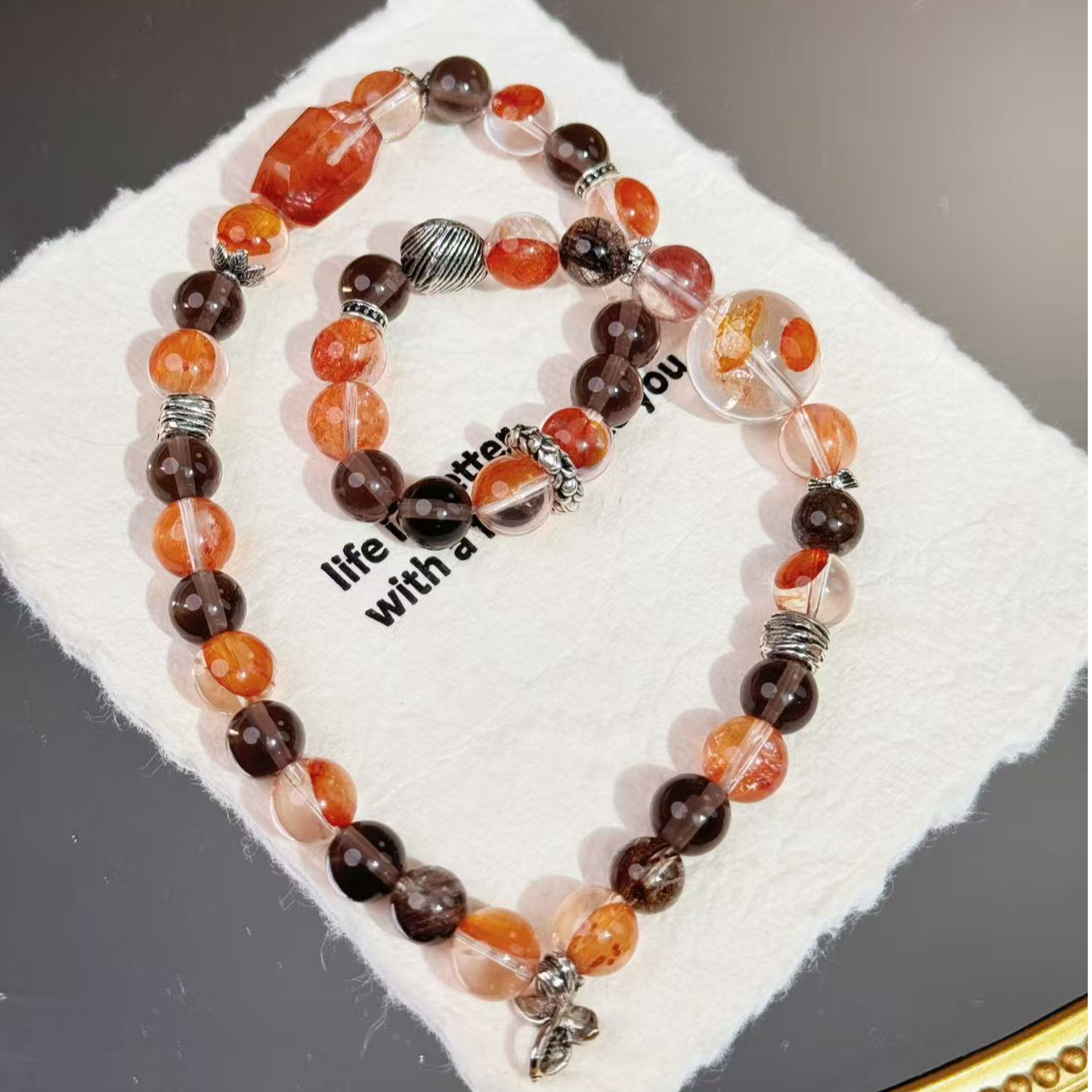 【飞黄腾达】天然茶晶胶花手链原创设计小众时尚百搭多样性发一