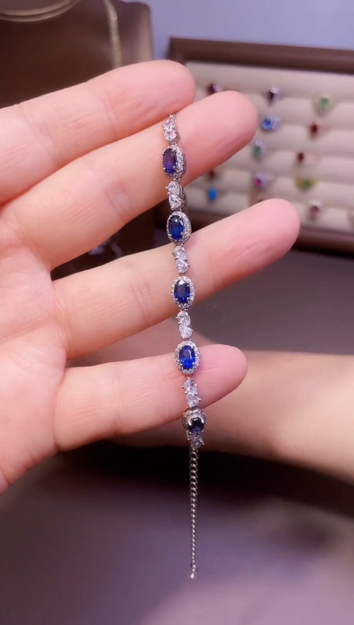 【闪购商品】蓝宝石手链银S925镶嵌一条