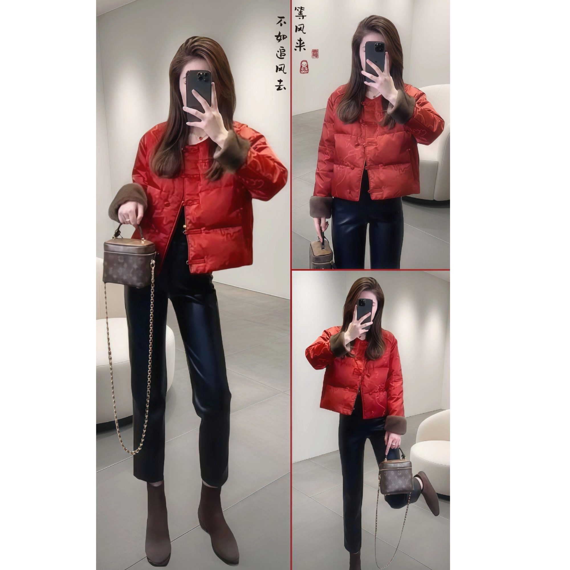 新中式国风套装红色小个子棉服外套女加厚韩版显瘦休闲衣服上衣