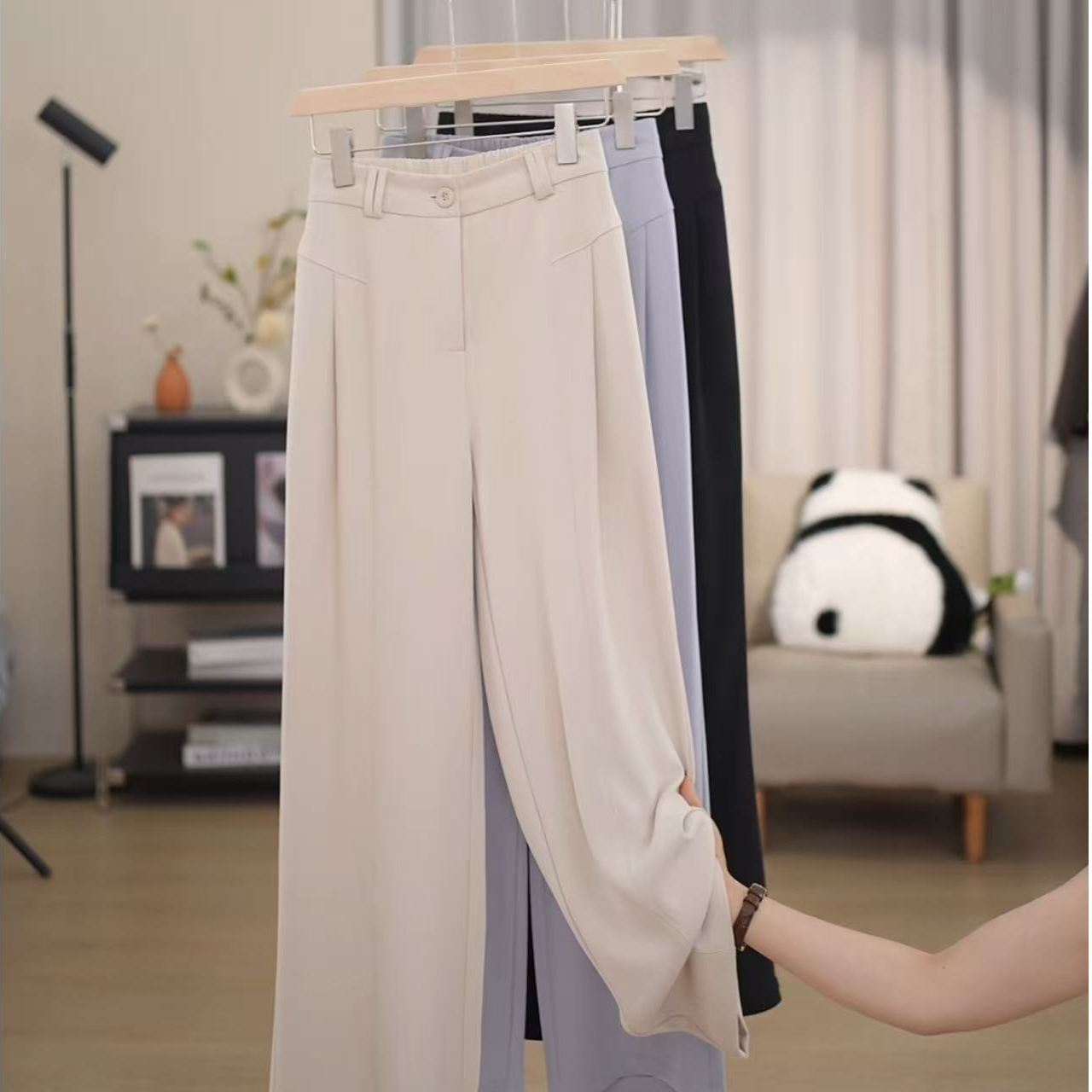 小个子冰冰凉凉直筒裤高腰休闲裤夏季宽松气质百搭垂感阔腿裤子