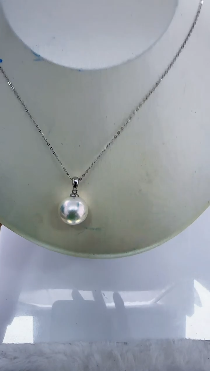 银S925镶嵌淡水珍珠DA曼塔珍珠吊坠13-14 y365