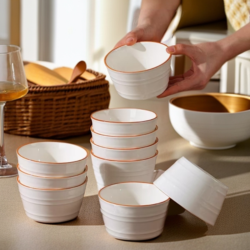 5英寸纯色线条碗微波炉靓丽大气釉下彩餐具轻奢家用日式米饭碗