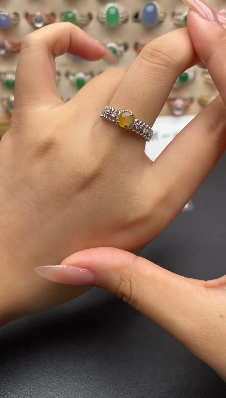 银S925镶嵌戒指翡翠一物一证一礼盒