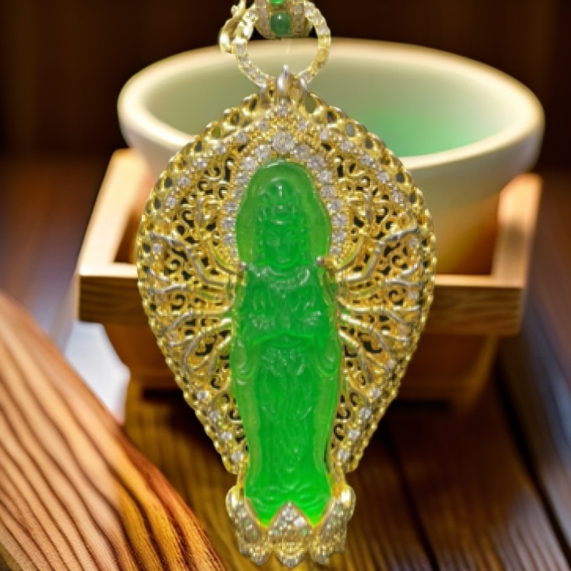 CYA010绿色千手观音豪镶带链