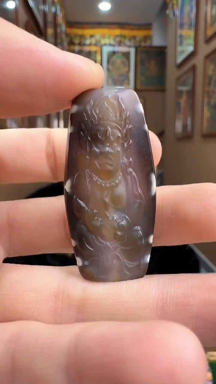 吊坠黑财神天珠-热贡纯手绘唐卡