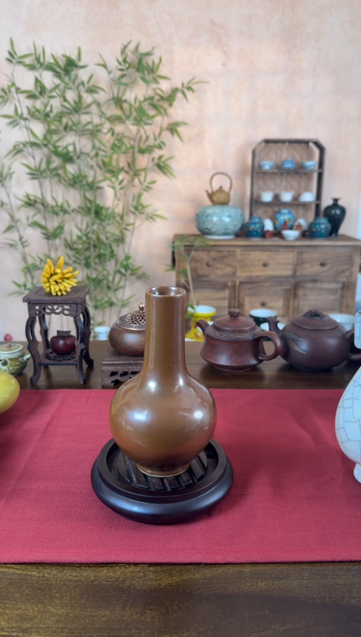 瓷资金釉老物件天球瓶带底款