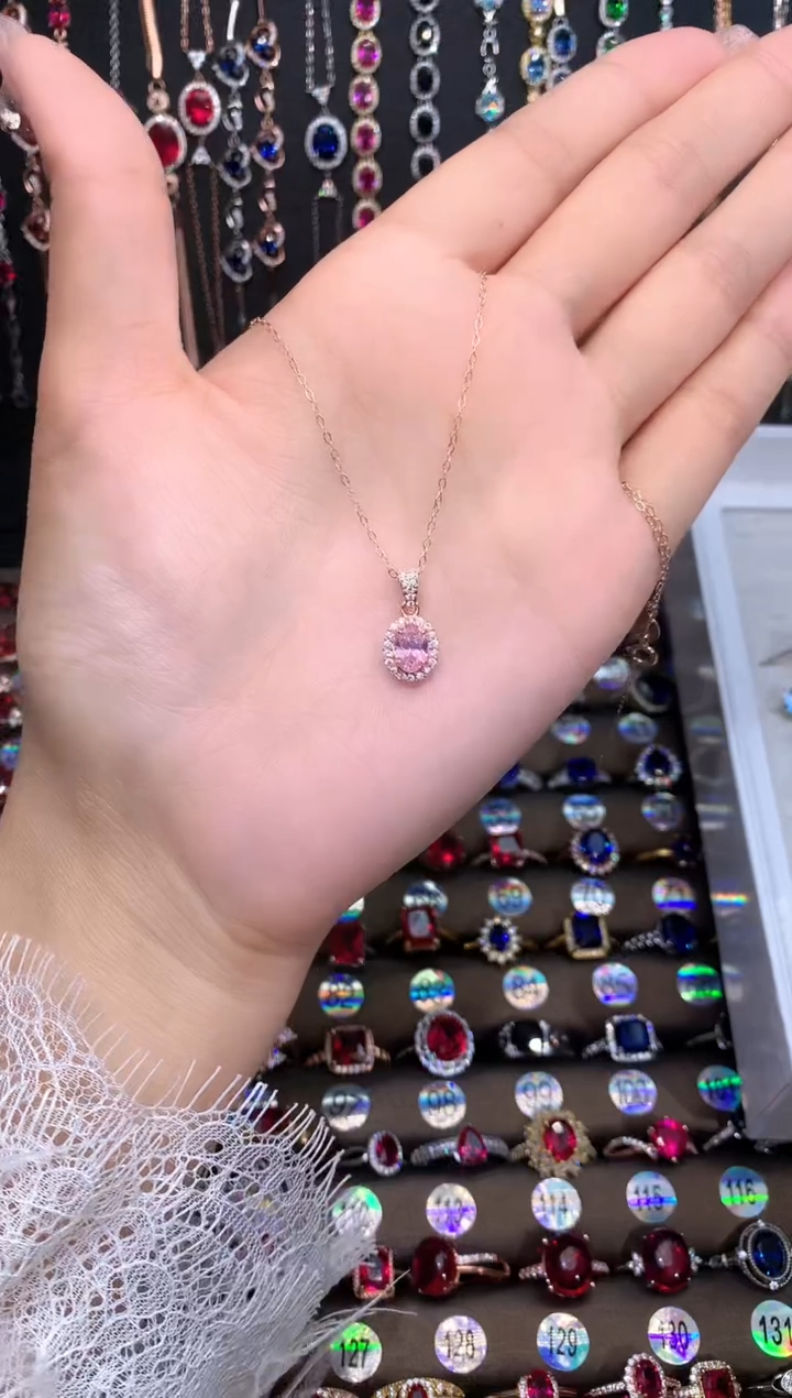 蓝宝石吊坠(赠链)银S925镶嵌玫瑰金57