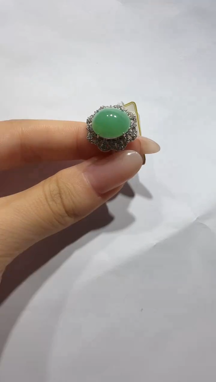 银S925镶嵌戒指翡翠925银镶缅甸A货翡翠戒指