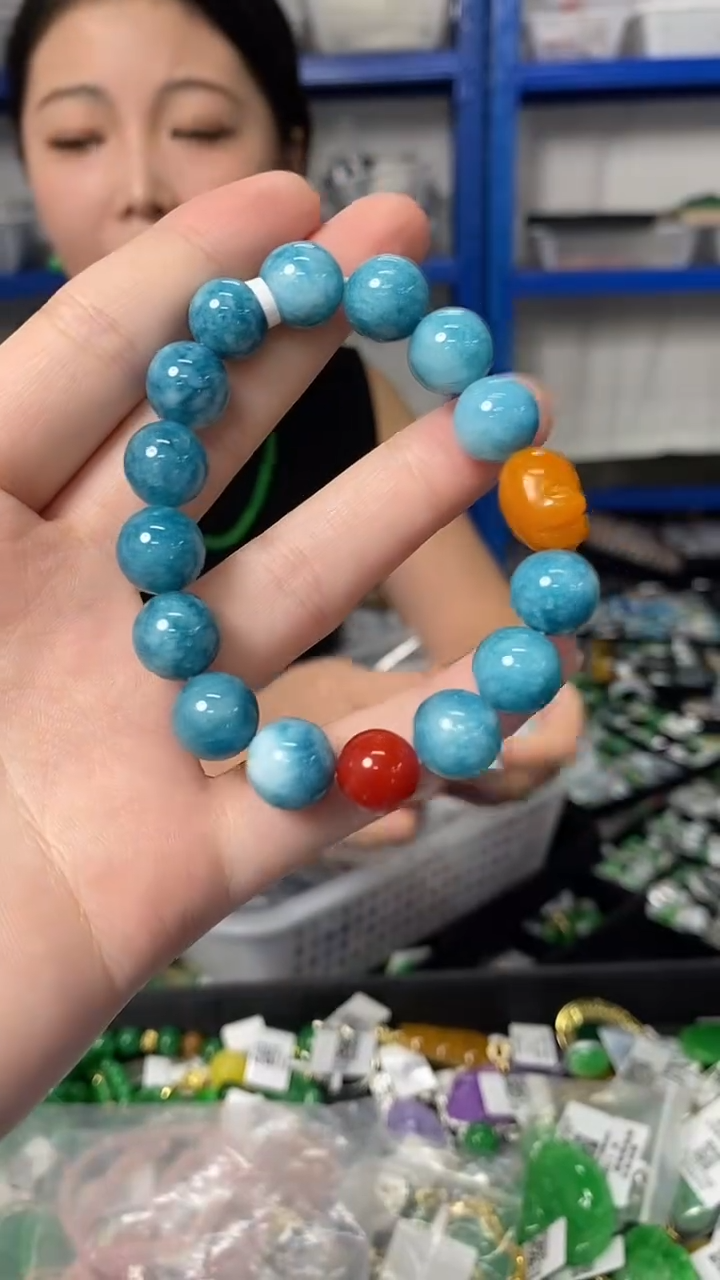 未镶嵌针钠钙石（海纹石）手链多样性发其一颜色微差