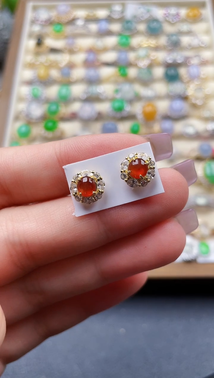 银S925镶嵌翡翠耳饰101