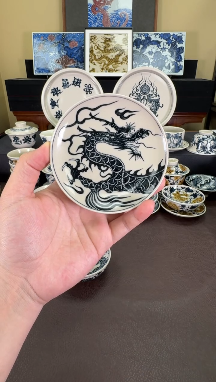 【闪购商品】二号釉1351龙纹杯垫二号釉