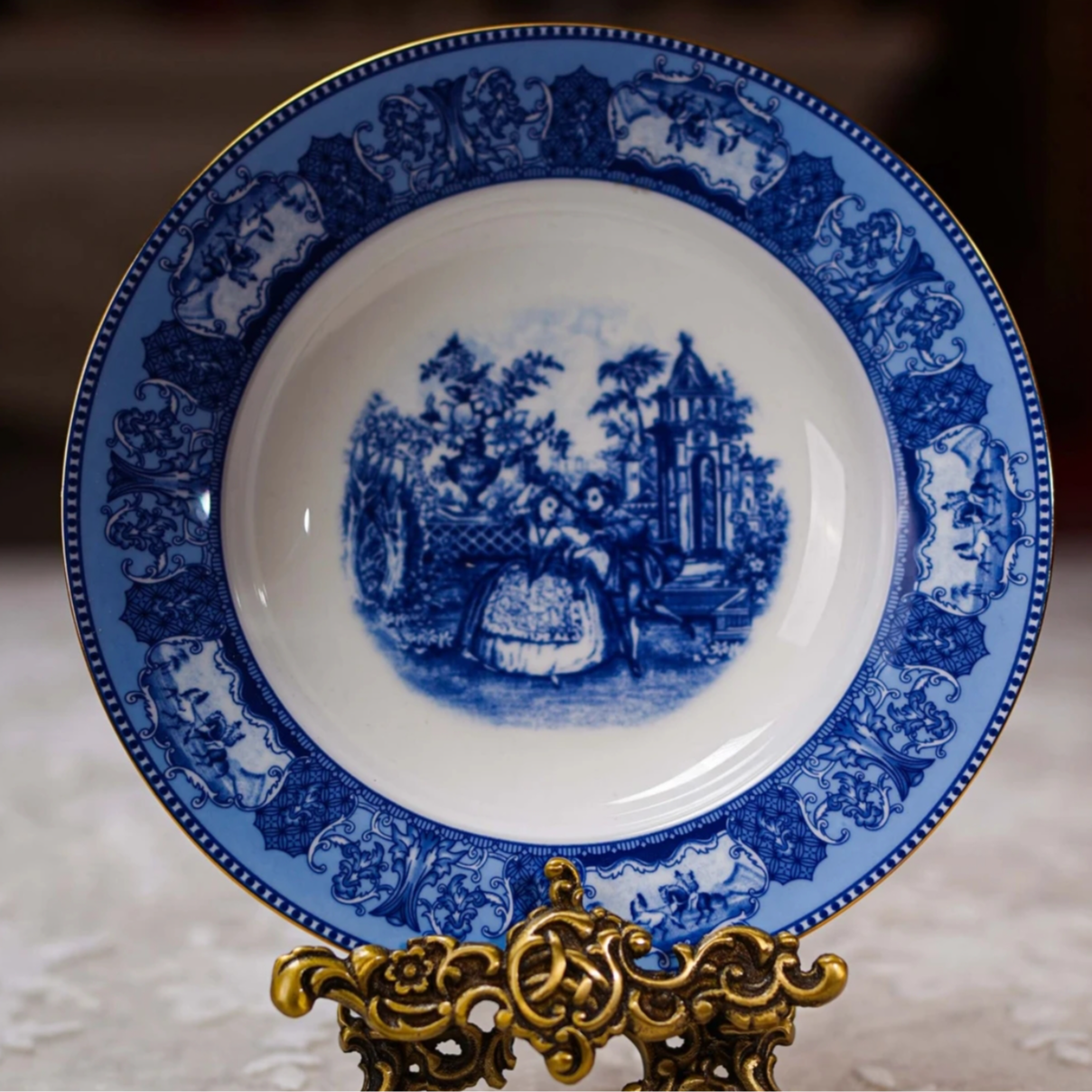 【欧美外单】青花深盘欧式奢华餐具釉下彩人物餐盘