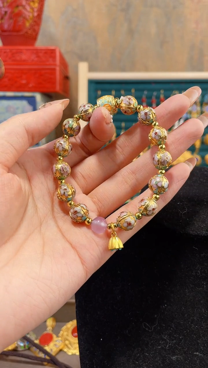 【闪购商品】 景泰蓝金地瓜棱手串配珠加粉