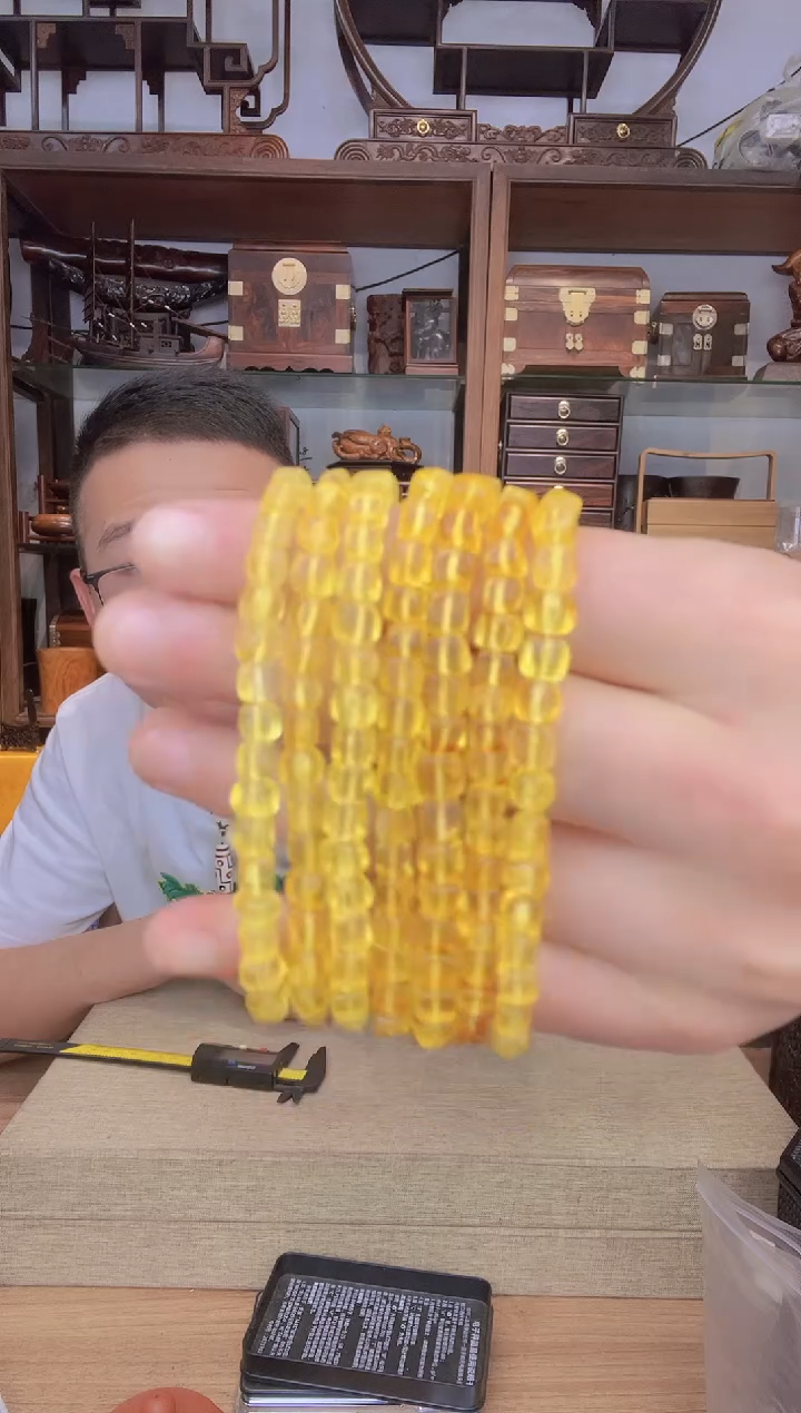 乌木类书架687金珀随形方糖单圈手串