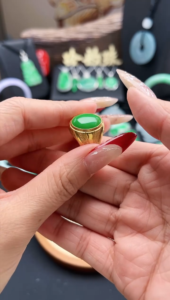 【闪购商品】翡翠戒指22K金镶嵌翡翠戒指