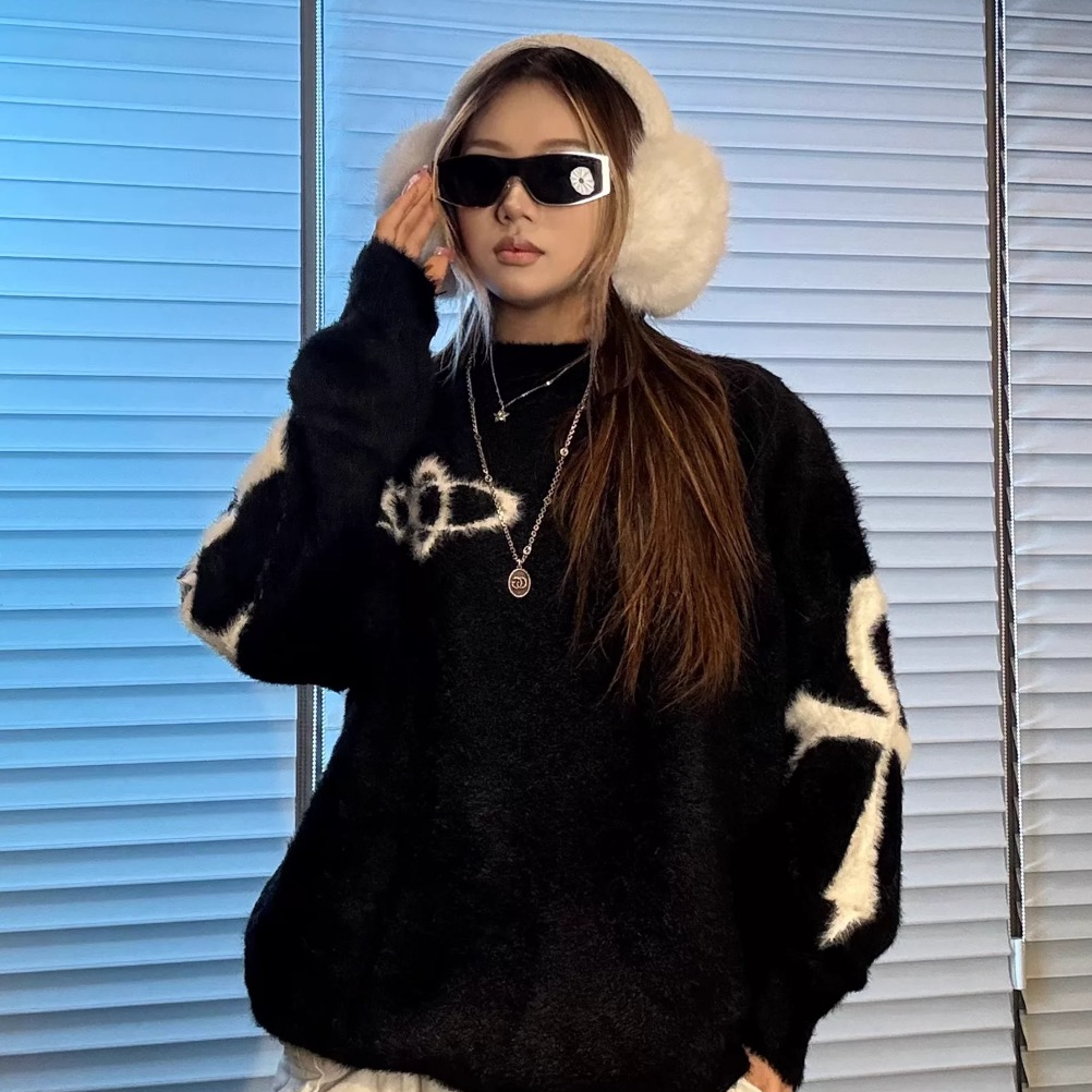 O-DOG 爱心套头针织 简约毛衣秋冬保暖印花宽松oversize街舞