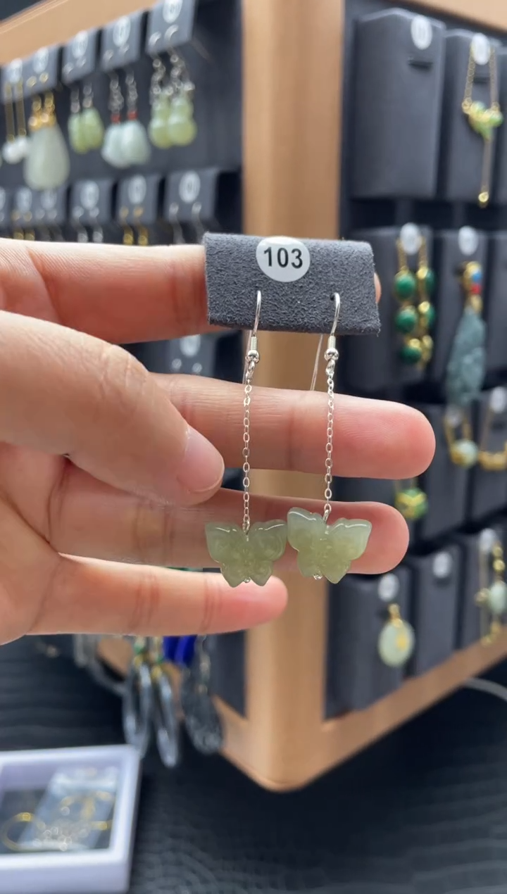 【闪购商品】和田玉耳饰银S925镶嵌0103