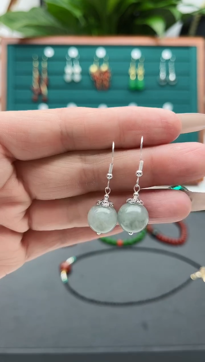 【闪购商品】石英质玉耳饰银S925镶嵌1606