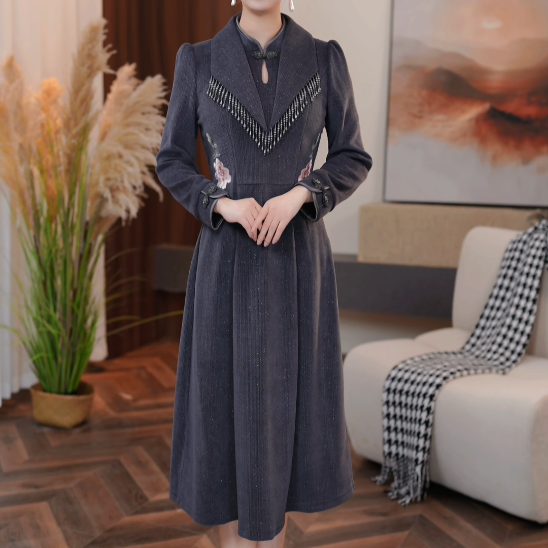 【芊霓女装】24223冬季新款改良新中式旗袍连衣裙遮肚子收腰显气质