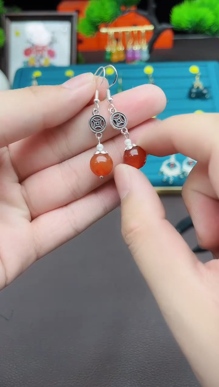 【闪购商品】南红玛瑙耳饰银S925镶嵌706000