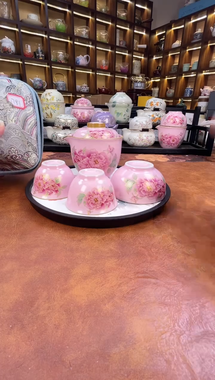 新款哑光牡丹旅行+白色圆形牡丹盘