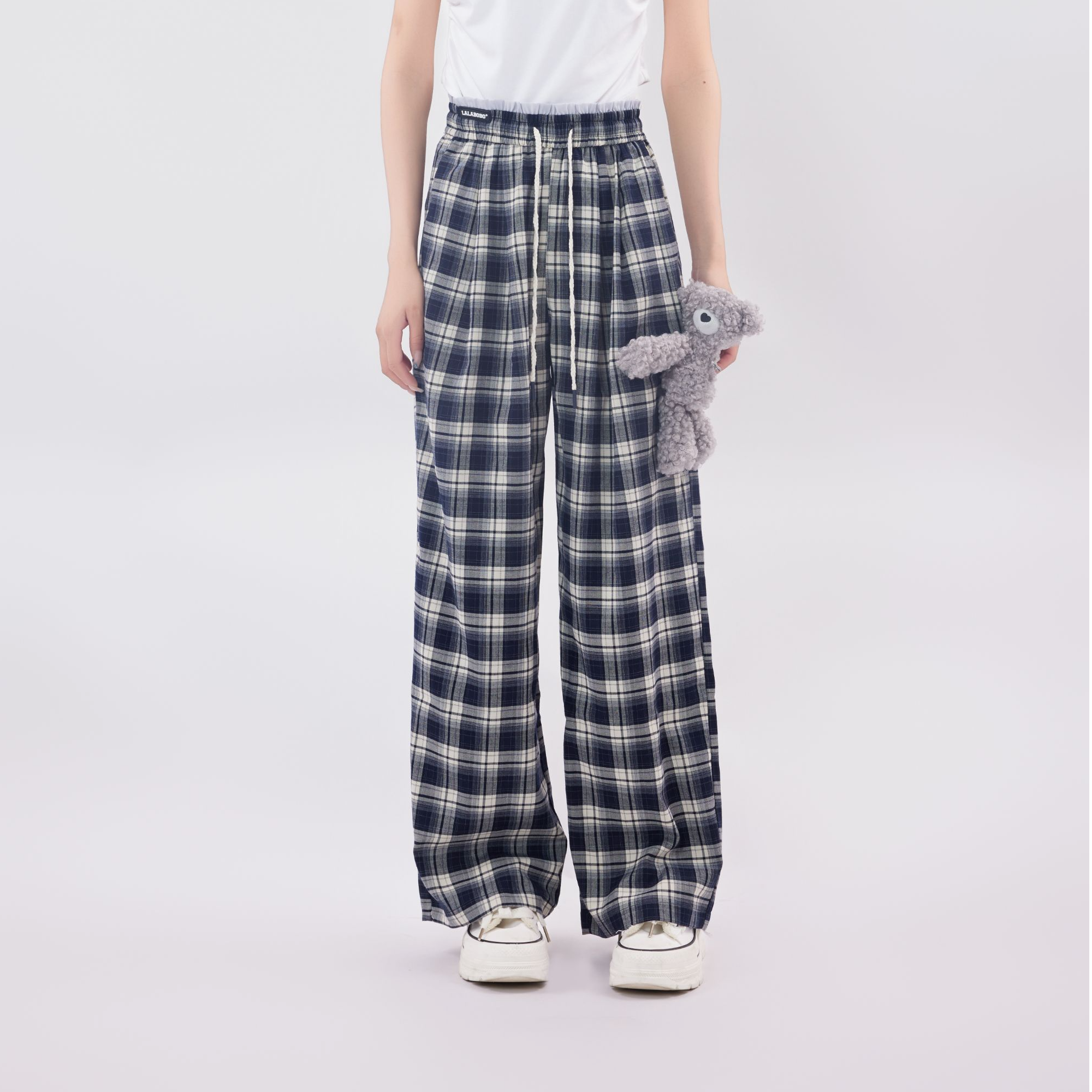 武汉LALABOBO格纹抽绳阔腿裤RBEB-ZC22商场同款