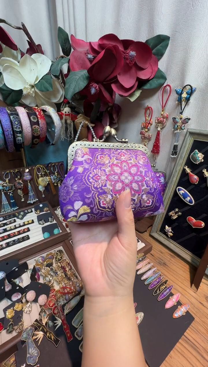 【孤品车12.29】三马紫色双凤宝相零钱包卡包