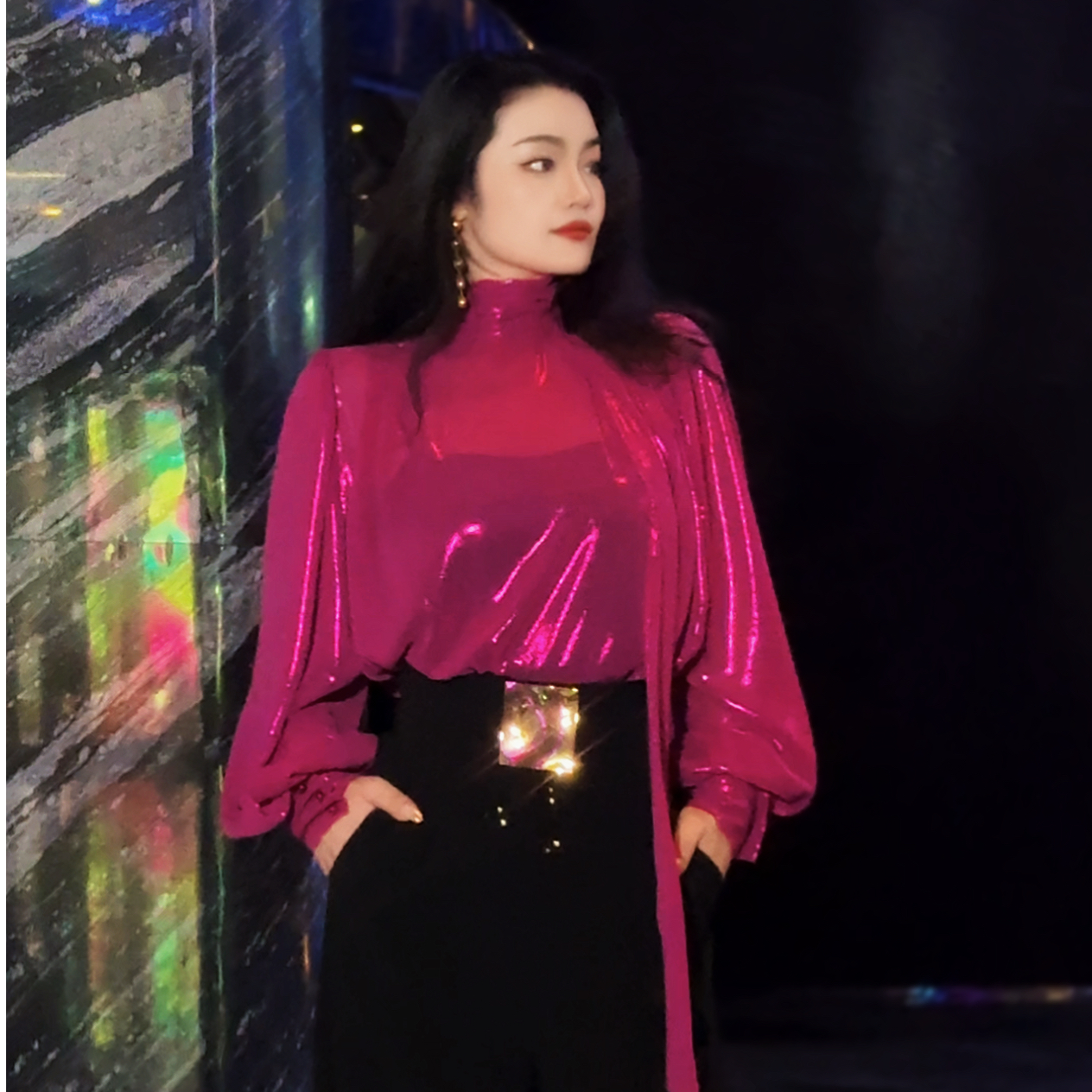 【NNC设计师款】秋冬飘带衬衫高领长袖上衣洋气朦胧美法式慵懒气质