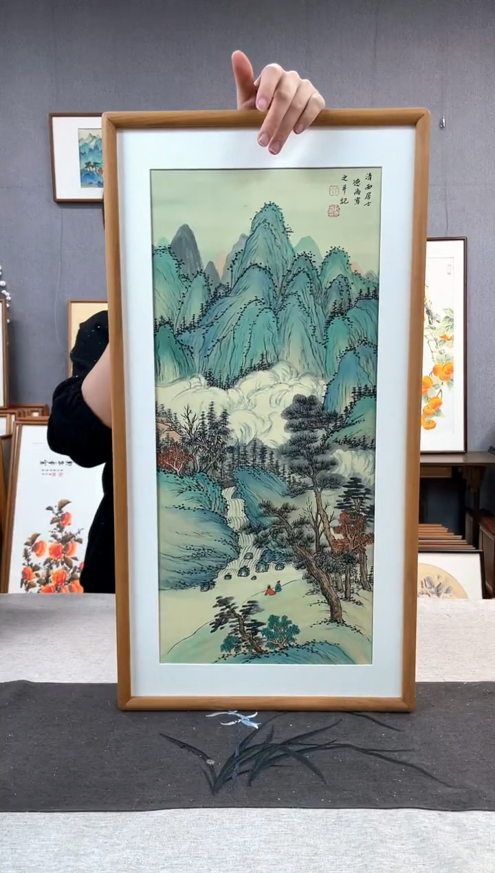 【闪购商品】国画孔德尚-手绘带框作品-35*68-山水