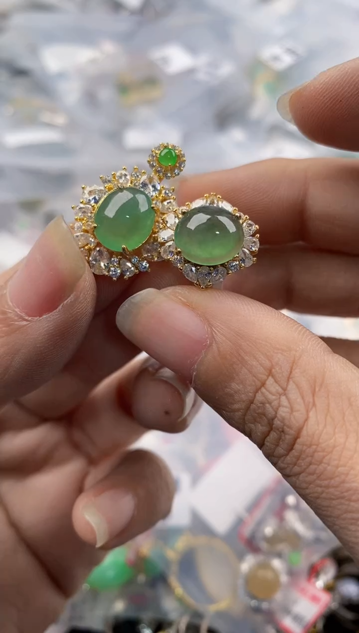 银S925镶嵌戒指翡翠444---5